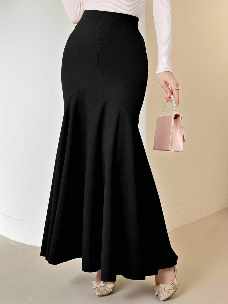 NOVVYNE Váy xòe đuôi cá bó sát cạp cao cho nữ - màu đen - Xem 1