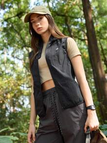 In My Nature Women's Zipper Front Hooded Outdoor Vest Jacket - Black - View 1