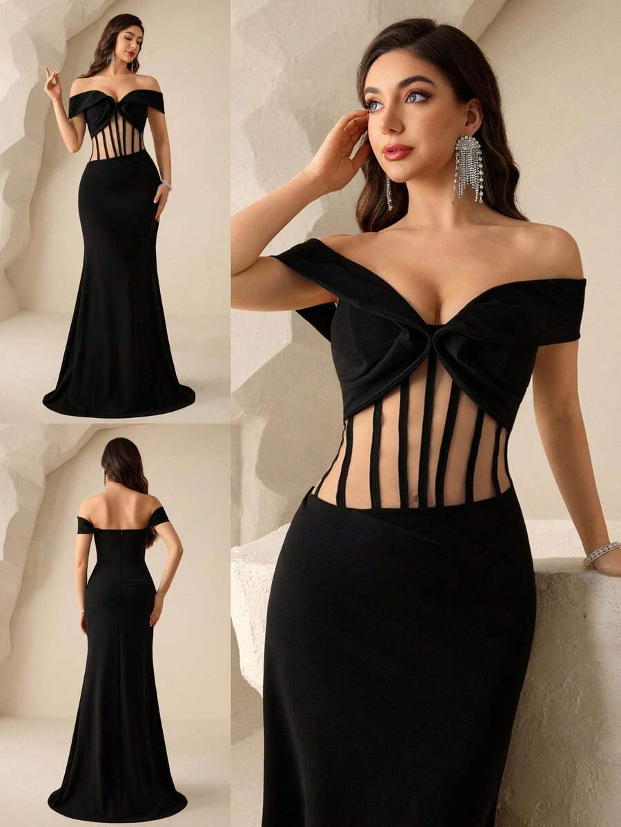 Women's Off Shoulder Black Formal Evening Gown (Heavily Embellished) Off Shoulder Formal Dress Black Long Formal Dress Sexy Elegant Dress Black Dress Classy Elegant Black Evening Gowns Formal Gala Dress Elegant Sexy Dinner Dress Black Off Shoulder Dress Formal Off Shoulder Dress Sexy Formal Dress Elegant Off Shoulder Dress - Black - View 1