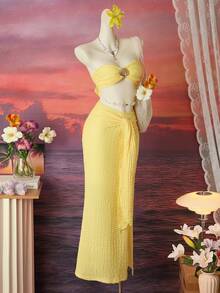 Bellisia Thời trang đi biển mùa hè 2026 dành cho nữ: Bikini, bộ đồ dệt kim, áo tắm ren gợi cảm. - Màu vàng - Xem 6