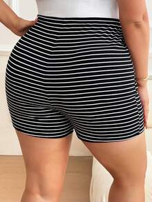 Plussiva 大码孕妇条纹系带短裤 - 黑與白 - 查看 2