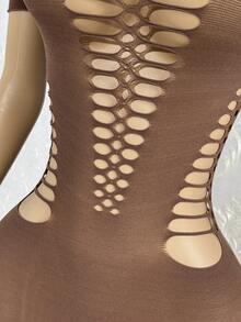 Jeanoix Women's Sexy Brown Hollow-Out Short Sleeve Mini Dress - Brown - View 6