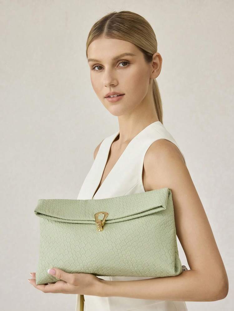LADIES WOVEN EMBOSSED PU CLUTCH BAG, EXQUISITE COMMUTER DAILY SQUARE ENVELOPE BAG