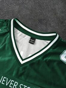Manfinity Roghcode Men's V-Neck Letter & Number Print Casual Round Neck Short Sleeve T-Shirt, Summer - Green - View 3