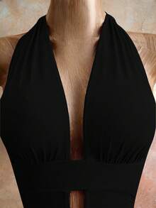 Mistrie Đầm ôm sát gợi cảm hở lưng cổ yếm thời trang dành cho nữ, thích hợp cho mùa hè. - màu đen - Xem 3