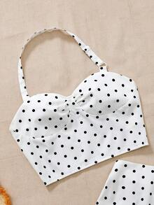 SHEIN Elegant Polka Dot Sleeveless Dress & Cardigan Set, Slim Fit Commuter Style For Teens - Black and White - View 7