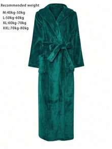 This Long, Collared Flannel Bathrobe With Fleece Lining Is Perfect For Autumn And Winter. It's Soft, Luxurious, Stylish, Elegant, And Charming. - Green - View 7