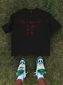 Manfinity Hypemode Men's Letter Print Casual Round Neck Short Sleeve T-Shirt, Summer - Black - View 7