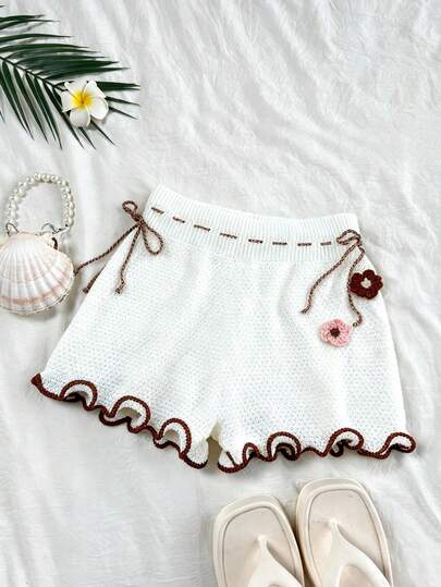 GlowEve Women's 3D Floral Drawstring Knit Shorts, Spring/Summer