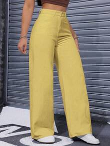 Rivivi 大码女式纯色极简夏季牛仔裤 - 黃色 - 查看 4