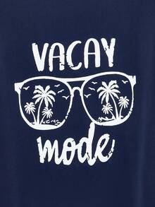 Open Phase Men's Summer Letter & Palm Tree Print Round Neck Casual Tank Top Spring To Summer - Navy Blue - View 4