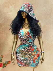 Rovax Đầm ngắn ôm dáng, cổ chữ V, có mũ trùm đầu, họa tiết da báo dành cho nữ, thích hợp cho kỳ nghỉ, lễ hội chủ đề động vật, tiệc tùng sôi động, Ibiza, du lịch, bãi biển mùa hè và các dịp khác. - Nhiều màu - Xem 5