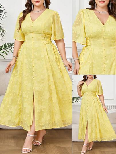 SHEIN Clasi Plus Size Women V-Neck Short Sleeve Button Design Elegant Dress
Summer Dresses For Women,Summer Outfits For Women,Spring Dress Women,Easter Dress Women,Festival Dresses,Elegant Dresses For Party,Elegant Party Dresses For Women,Wedding Guest Dress For Women, Wedding Party Dress, Weddings & Events,Luxury Evening Dresses For Weddings, Bridesmaid Dress, Dress For Wedding Guest, Graduation Dress For Women, Graduation Outfit For Mother,Graduation Ceremony,Going Out,Prom Dresses, Ball Gown,Birthday Outfits For Women, Birthday Dresses For Women,Elegant Dresses For Women,Elegant Dresses For Party, Elegant Dresses For Ladies,Elegant Long Dress,Casual Long Dress,Holiday Outfits For Women, Summer Holiday Outfits,Vacation Dresses,Luxury Evening Dresses For Women,Luxury Evening Dresses For Weddings, Formal Dresses For Women,Mother Of Groom Dress,Teal Dress Plus Size Plus Size Yellow Dress Yellow Dress Curve Plus Size Spring Dress Plus Size Tea Party Dress Easter Plus Size Dress