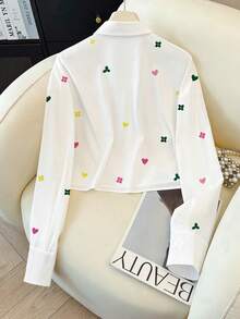 Resyla Áo sơ mi dài tay nữ tay dài họa tiết trái tim cài cúc phía trước, kiểu dáng tối giản, thường ngày. - Nhiều màu - Xem 2