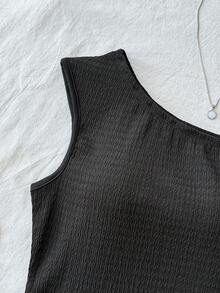 Bộ 2 món dành cho thiếu nữ, gồm áo thun dệt kim kẻ sọc lệch vai và quần short skinny cạp siêu thấp, thích hợp cho các dịp lễ, tiệc tùng, Giáng sinh, Ngày Valentine, hẹn hò, đi biển, du thuyền, lễ hội hóa trang, lễ Phục sinh. - màu đen - Xem 3
