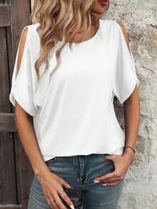 EMERY ROSE Women's Solid Color Off-Shoulder Casual Versatile Daily Wear Short Sleeve T-Shirt - White - View 6