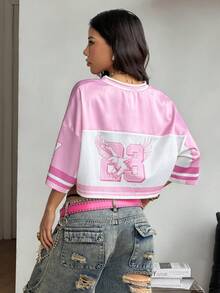 Coolane Women's Summer Streetwear Sport Crop Jersey Number Graphics Loose Breathable Mesh T-Shirt - Multicolor - View 2