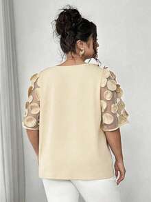 Elenzga Blusa de verano de talla grande para mujer con cuello en V, mangas abullonadas, parches de malla y dobladillo con volantes de unicolor - Amarillo claro - Ver 2