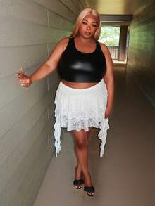 Enliva Váy ngắn ren trắng gợi cảm cỡ lớn đi nghỉ mát thường ngày có viền xếp nếp kèm quần short an toàn để ngăn váy bị hở, phù hợp cho mùa hè, lễ hội âm nhạc, mùa tựu trường - trắng - Xem 4