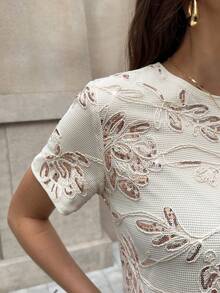 Solivie 女士春夏短袖亮片迷你连衣裙，适合派对、度假、婚礼等场合 - 杏色 - 查看 9