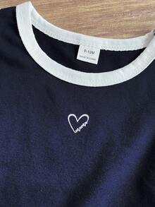 Souflis Souflis 女婴藏蓝色运动休闲针织拼接连衣裙，不对称撞色设计，适合夏季玩耍、居家、度假穿着，甜美可爱 - 寶藍色 - 查看 7