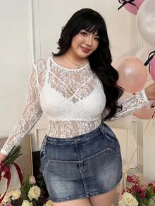 CovetEZ 白色加大码女士性感蕾丝连体衣 - 白色 - 查看 3