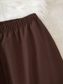 Elladie kids Bộ áo thun ngắn tay cổ chữ V màu trơn dành cho nữ tuổi teen và quần dài. - Cà phê nâu - Xem 6