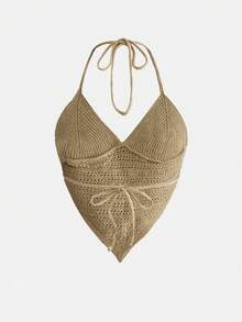 ROMWE Knitted Sexy Vacation Style Sequin Outfit For Party & Music Festival - Khaki - View 6