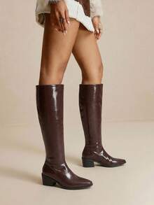 Daringsoles Botas altas de tacón grueso casual para mujer, versátiles para el uso diario - Marrón - Ver 3