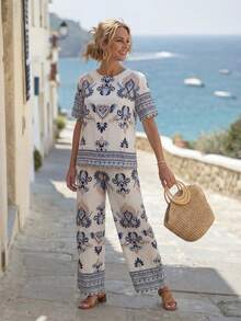 EMERY ROSE Women's Casual Vacation Printed Top & Pants 2 Pieces Set - Multicolor - View 4