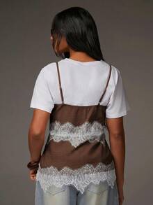 Athîral Áo hai dây ren phối màu xanh dương dành cho nữ, kiểu dáng thường ngày, thích hợp cho kỳ nghỉ. - màu nâu - Xem 5