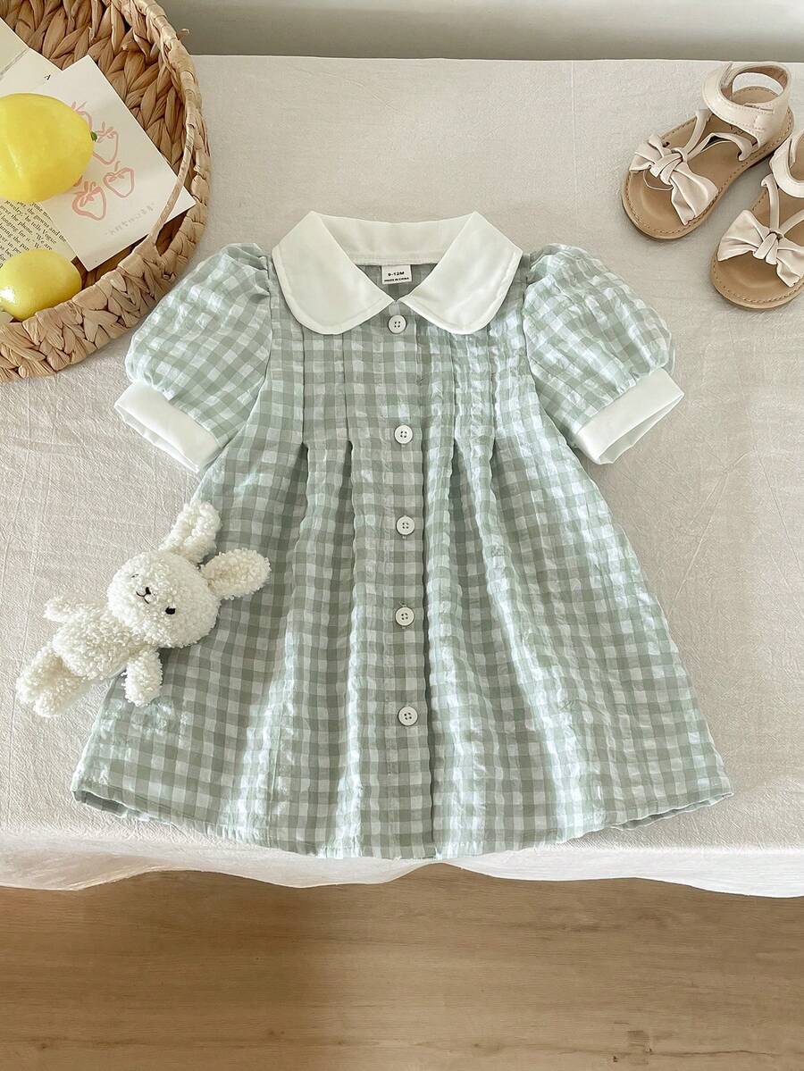 SHEIN Vintaside Kids Baby Mädchen Karokleid im Landhausstil, bequem & modisch, süß & vielseitig, 3D Kirsche Dekor, Frühling/Sommer