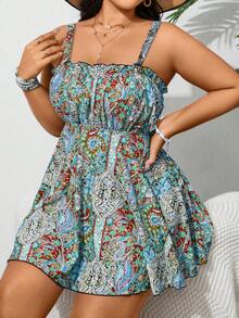 Swim Lushoire Plus Size Women Print Beach Vacation Bikini Set - Teal Blue - View 6