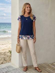 EMERY ROSE 可爱教师校服外出度假乡村音乐会西部风波西米亚风教师衬衫复古锐舞音乐会夏威夷教师趣味衬衫早午餐锐舞节俱乐部飘逸上衣度假西部复古波西米亚风衬衫 - 彩色 - 查看 3