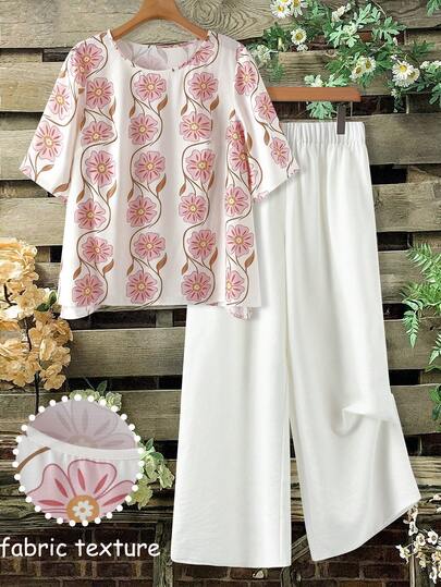 Linhara CURVE 大码复古碎花两件套，休闲假日派对服装