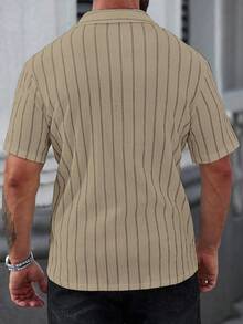 Manfinity CasualCool Men's Casual Striped Button-Down Short Sleeve Shirt - Khaki - View 2