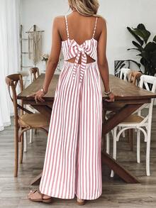 Breezaya Damen lässiger Jumpsuit mit Blume Muster, weiter Passform, mit Spaghettiträgern und offenem Rücken, für Frühling/Sommer - Pink - Übersicht 2
