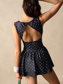 VARSIVA Women's Polka Dot Backless Sleeveless Sports Dress With Shorts - Black - View 8