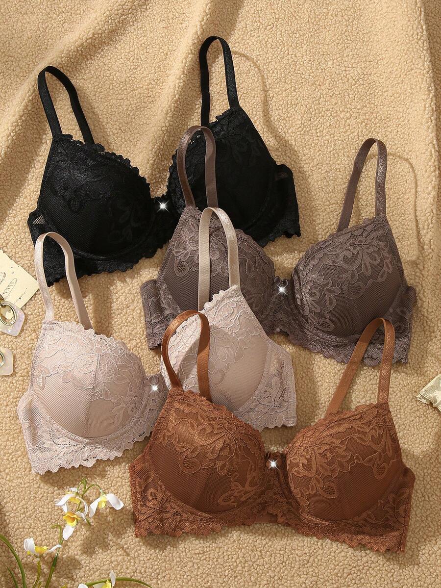 Bộ 4 áo ngực ren có gọng dành cho nữ, thích hợp làm quà tặng ngày Valentine. - Nhiều màu - Xem 1