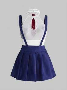 ROMWE Kawaii Sweet & Sexy School Girl Lingerie Set - Navy Blue - View 2
