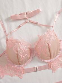 PetitDoll 5件套浪漫刺绣性感前开钩文胸套装，适合外出 - 彩色 - 查看 9