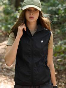 In My Nature Women's Zipper Front Hooded Outdoor Vest Jacket - Black - View 3