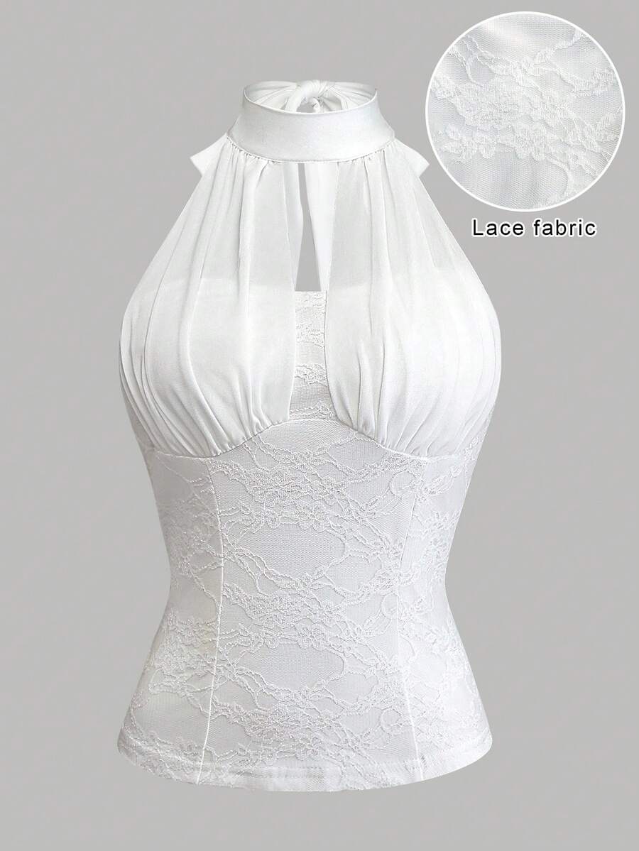 Airaco 女士优雅提花露背系带吊带上衣，性感海滩度假风 - 白色 - 查看 1