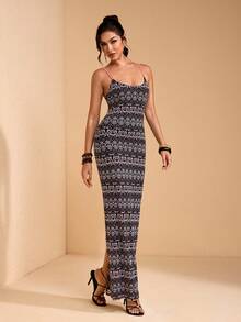 JIAN LASALA Đầm dài không tay nữ mùa hè thanh lịch phong cách Boho, dây mảnh, họa tiết in toàn thân bằng vải lưới, buộc dây phía sau. - Nhiều màu - Xem 5