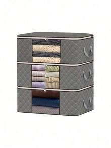 Large Foldable Clothes Storage Bags With Window And Handles, Bags For Clothes, Blankets, Carpets, Gifts, Toys, Space-Saving Movable Storage Bags For Bedroom, Home, Closet, Wardrobe - Grey - View 11
