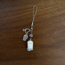 New Design Kawaii Beaded Sea Otter Flocked Phone Lanyard, Phone Charm, Phone Accessory, Bag Charm, Keychain Pendant - Black and White - View 7