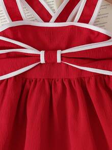 2 piezas Conjunto de top de tirantes con moño y pantalones rectos para niñas, adecuado para salidas diarias, reuniones familiares, vacaciones, sesiones de fotos, fiestas, día de la niña, ropa de primera para niñas, ropa de verano para niñas - Rojo - Ver 5