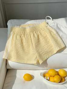Comfortcana 女士条纹蕾丝边短裤，夏季 - 黃色 - 查看 8