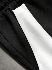 PAVTROS 男士街头风T恤短裤套装，撞色学院风，机车风，黑白拼接，适合户外音乐节、日常穿着、朋友聚会、送给男友/老公的礼物、周年纪念礼物。男士两件套健身服，男士运动套装，男士慢跑套装，男士街头服饰套装，男士黑白套装 - 彩色 - 查看 5