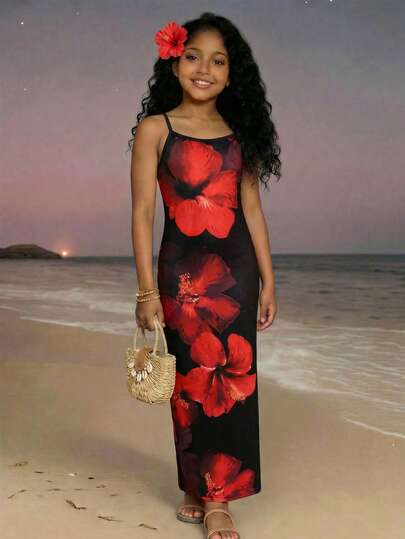 Tween Girls' Summer Vacation Floral Print Camisole Dress
